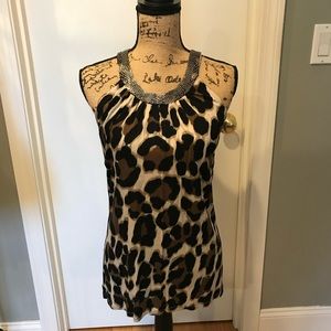 Cheetah tank top with sequins around neck
